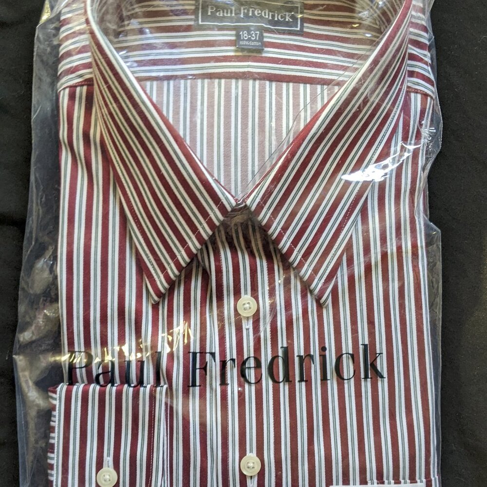 Paul Fredrick NWT Dress Shirt 18-37 Cabernet/Pine